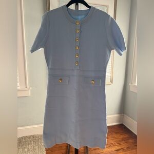 Light Blue Short Sleeve Dress with Gold Buttons